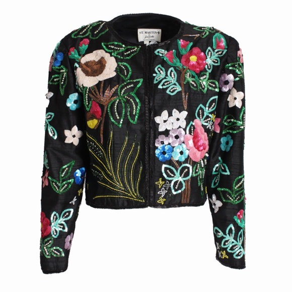 Jeanette Kastenberg St Martin Jacket Embellished Floral Sequins Vintage 80s L - Picture 1 of 12